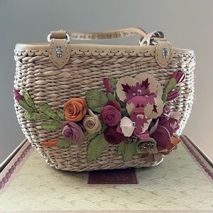 Brighton Milana Tan Floral Handwoven Straw Purse